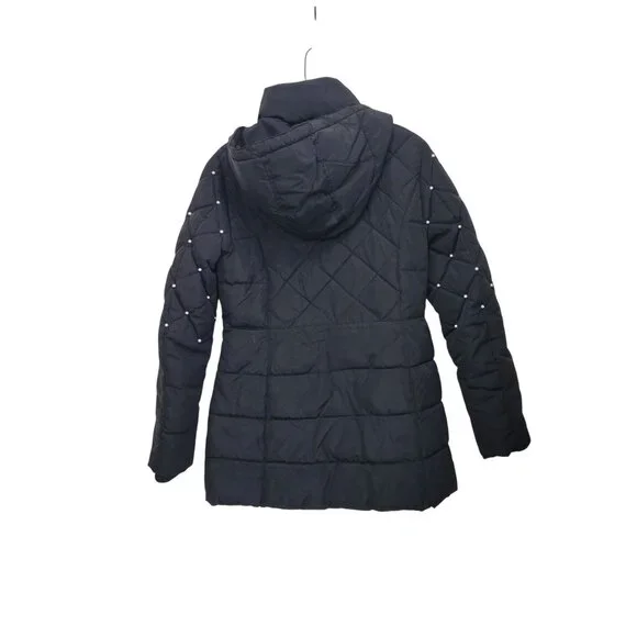 Karl Lagerfeld Paris Women's Quilted Hooded Jacket With Pearl Accents & Zipper P - Picture 3 of 7